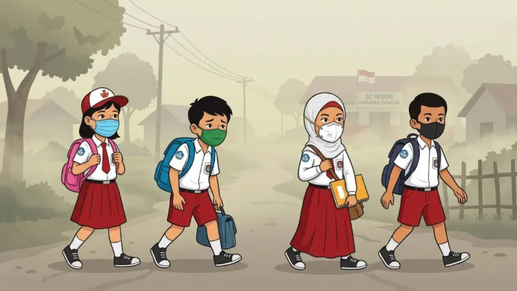 ilustrasi-pelajar-sd-berangka-ke-sekolah-mengenakan-maskermode-ai-4EUuD